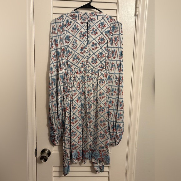 Floral Blue and Red Women's Dress - Picture 4 of 4